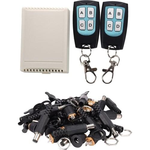 DC 12V 4 Channel 200M Wireless RF Remote Control Switch 2 Transmitter + Receiver with 5.5X2.1mm DC Power Connector
