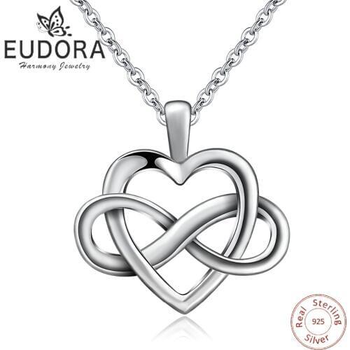 Eudora 925 Sterling Silver Heart Pendant Irish Infinite Love Symbols Necklace Sliver Fine jewelry For Women Best Gifts D235