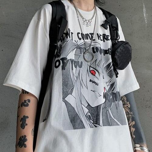 Woman Tshirts Anime Print Goth T-shirts y2k Harajuku tops Loose Short Sleeve kawaii graphic t shirt top clothing Gothic 2021 New