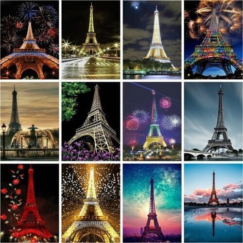 Full Square/Round Diamond Painting Eiffel Tower 5D DIY Mosaic Diamond Embroidery Landscape Home Decor Picture of Rhinestone