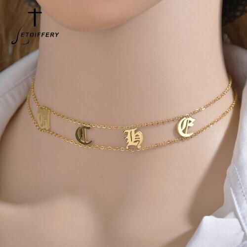 Letdiffery Customized Name Women Choker Stainless Steel Old English Font Custom Necklace for Party Gift Femme Fashion Jewelry