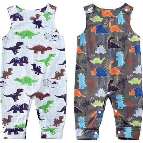 2020 Summer Newborn Baby Boys Clothing Toddler Sleeveless Cartoon Dinosaur Print Romper Round Collar Jumpsuits 0-18M Wholesale