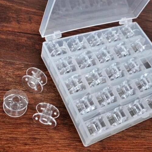 25pcs/box Core box transparent plastic sewing machine spool containing coil sewing machine spool, used for household sewing mac