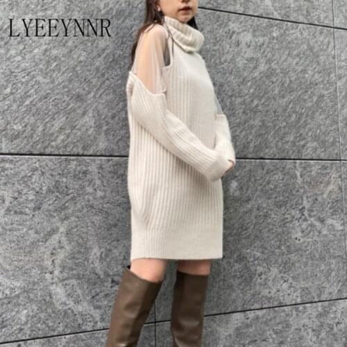 Модные вязаные платья LYEEYNNR China At AliExpress