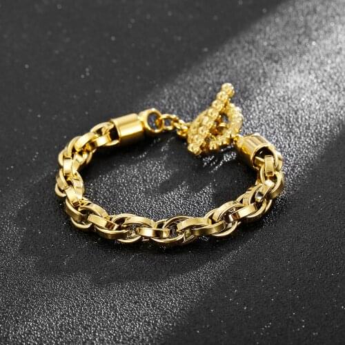 Fashion Trend 9mm Width 4 Color Twisted Chain Combination Link Mens 316L Stainless Steel Bracelet Jewelry