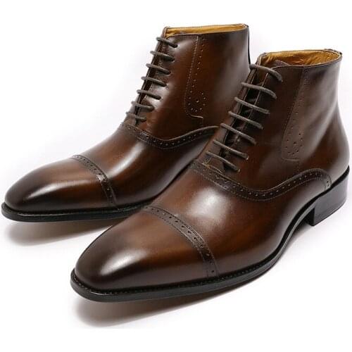 New Fashion Men Ankle Boots Men Formal Dress Leather Shoes Western Boots Cowboy Boots Lace Up Casual Shoes Brown Black Boots Men