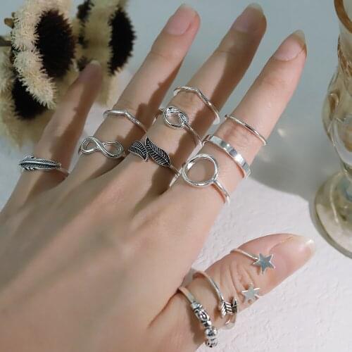 Bohemian Style Retro Old Leaf Feather Knotted 8-character Infinite Arrow Five-pointed Star Womens New Jewelry 12-piece Set