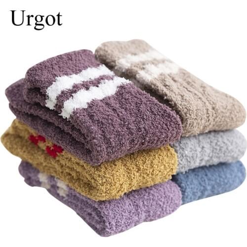 Urgot 3 Pairs Coral Fleece Socks Women Ladies Autumn Winter Thick Plus Fleece Japanese Half Fleece Adult Floor Socks Sleep Meias