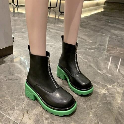 2021 New Square Head Womens Beautiful Fashion Zipper Boots Outdoor Thick Bottom Shoes Winter Snow Boots Keep Warm Boot Platform