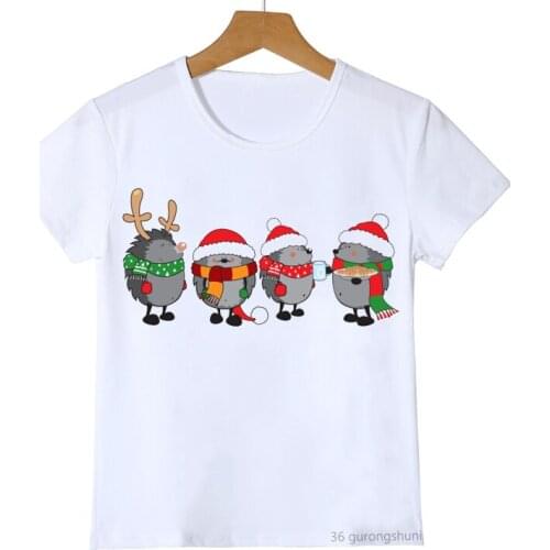 Newly childrens clothing tshirt Christmas hedgehog cartoon print boys t shirt summer girls t-shirt give children Christmas gift