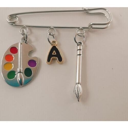 New Painter Tools-palette and Brush brooch Personality letterA-Z Pendant brooch DIY Suitable for brooch