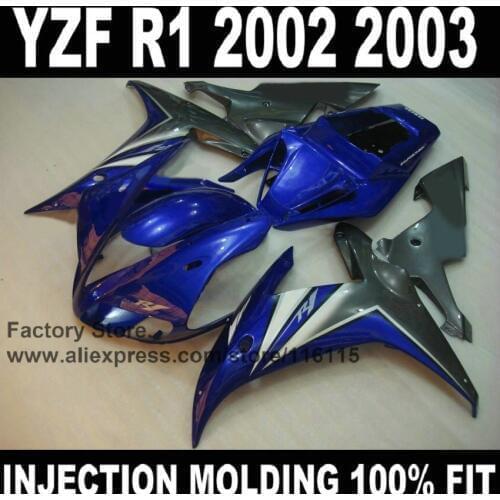 Good motorcycle injection factory fairings kits for YAMAHA R1 2002 2003 YZF R1 02 03 YZF-R1 blue gun gray ABS fairing