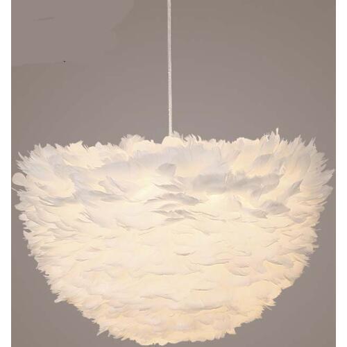Pastoral personality Nordic white feather pendant light bedroom living room children room hanging lighting 50cm