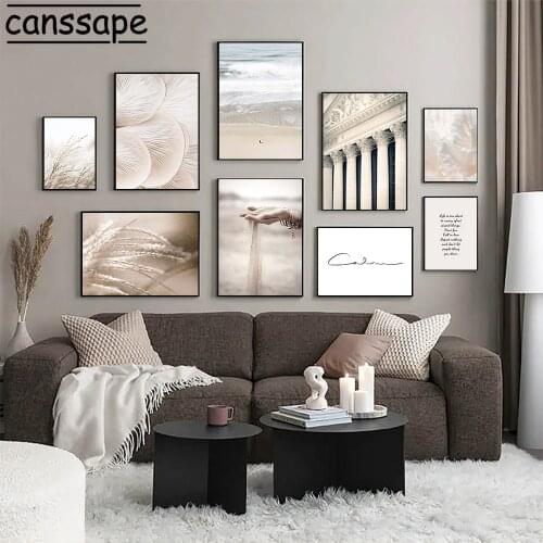 Landscape Wall Art Canvas Painting Flower Mushroom Reed Prints Hand Sand Poster Beach Sea Print Quotes Pictures Home Decoration