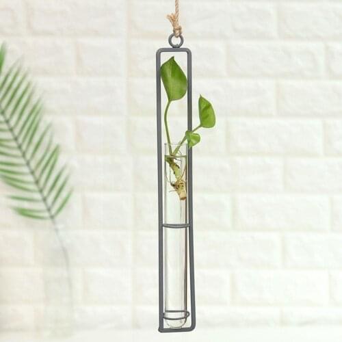 Hanging Flower Bottle Home Decoration Glass And Wood Vase Table Hydroponic Terrarium Vase Desktop Tube Transparent Planter S5P1