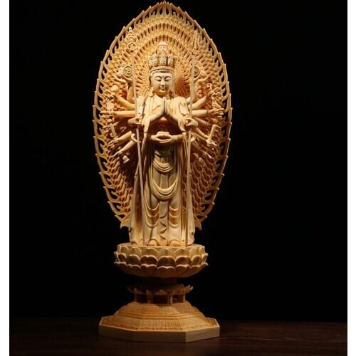 42CM Wooden Carving Guanyin The Thousand Arms Gods Buddha Statue Solid Wood Feng Shui Statues for Decors Buddha Statue Large