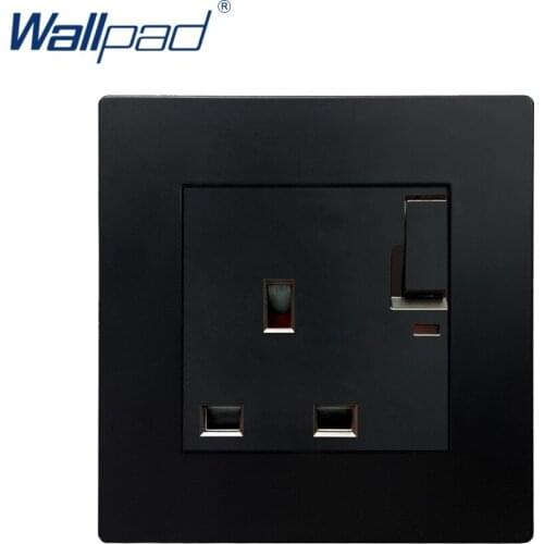 UK 13A Socket With On Off Switch Black Wallpad Luxury Wall Power Electrical Outlet Sockets PC Panel