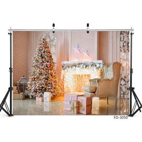 Christmas Tree String Light Gift Fireplace Vinyl Photography Background Decor Children Newborn Party Photocall Photo Studio Prop