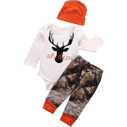 Newborn Baby Boy Girl Xmas Tops letter Cartoon Romper +Pants Leggings +Hat Outfits Set Clothes Toddler Set