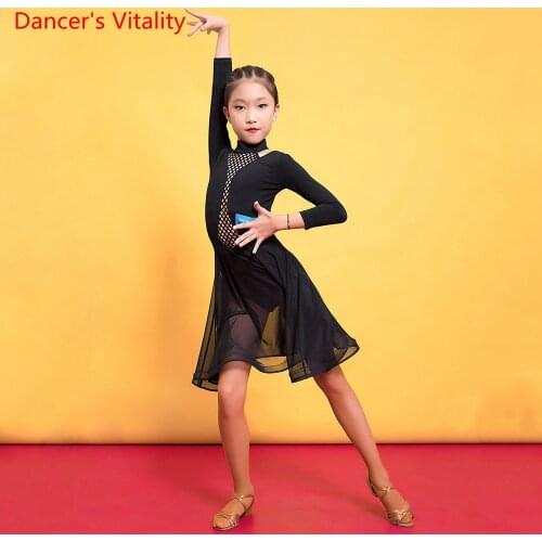 Latin Dance Girls Sexy Dress Profession Training Clothes Children Autumn And Winter Long-Sleeved Show Competition Clothing