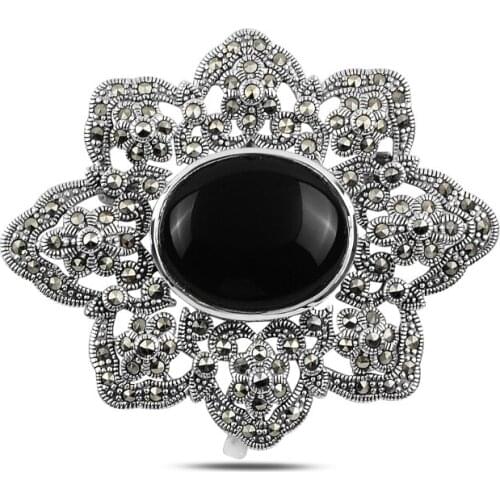 Silverlina Silver Natural Stone & Marcasite Brooch & Pendant