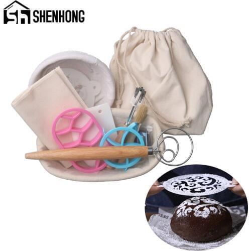 SHENHONG Baguette Banneton Brotform Proving 12Pcs Set Bread Fermentation Rattan Basket Painting Stencil Scraper Dough Cutter