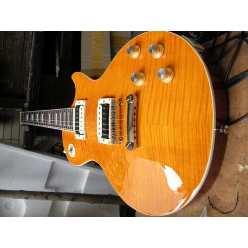 Sl ash guitar mahogany body with flamed maple top yellow color with zebra pickups quality electric guitar free shipping 8yue12