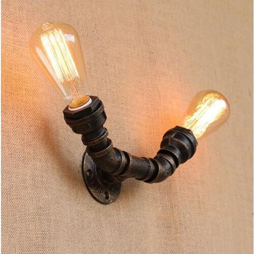Loft Industrial 2 lights iron rust Water pipe retro wall lamp Vintage e27 sconce lights for living room bedroom restaurant bar