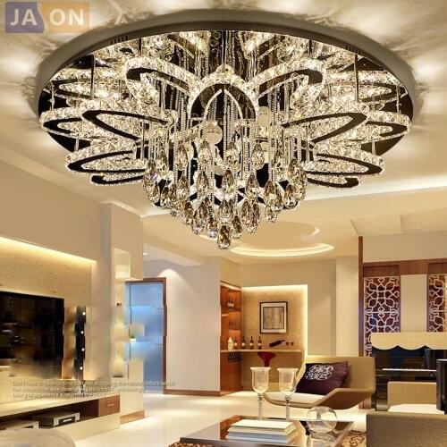 LED Modern Stainless Steel Crystal Round RGB Dimmable Lamparas De Techo Ceiling Lights.LED Ceiling Light.Ceiling Lamp For Foyer