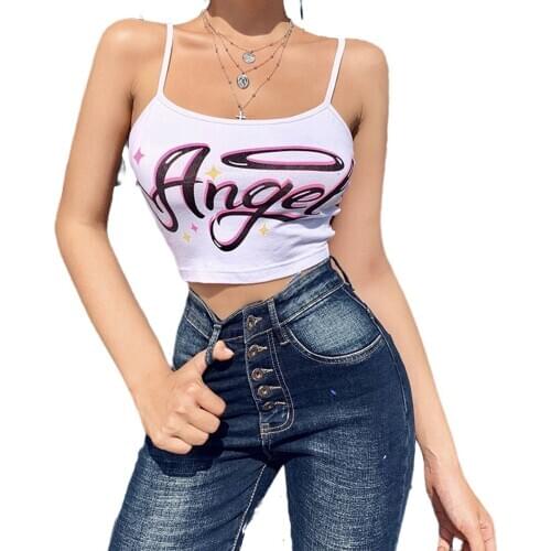 Women Sexy Letter Print Tank Top Vest Top Summer Fashion Slim Camisole Top Sleeveless Crop Top