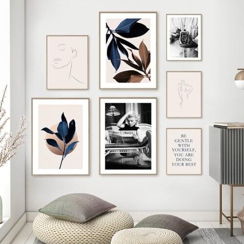Simple Lines Vintage Camera Marilyn Monroe Magnolia Wall Art Painting Nordic Posters Prints Wall Pictures For Living Room Decor