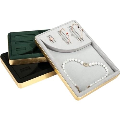 Mall Jewelry Shop Store Display Props Necklace Holder Bracelet Show Tray Gray Green Black Ring Watch Box PU Velvet Tray