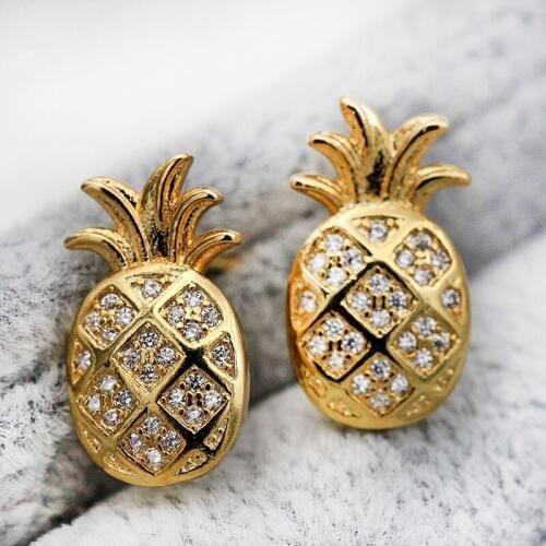 Funny Jewelry Women Stud Earrings 2019 Summer Style Pineapple Gold Earrings Indian Bohemia Style Small Earrings OBS2070