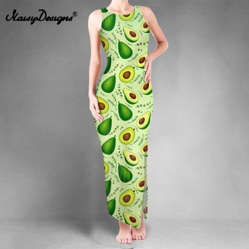 Noisydesigns Long Dresses For Women Maxi Party Night Sexy Summer Autumn Clothes Slit Vest Avocado Print Vestidos De Mujer Casual