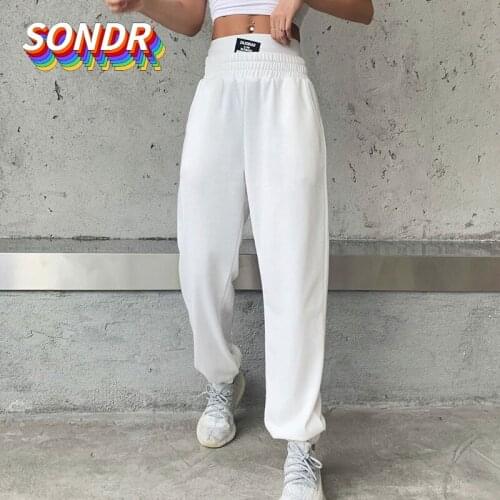 SONDR Women Pants Joggers Pants Women Glossy Ribbon Trousers Harajuku Sweatpants Womens Loose Cargo Pants Big Pocket Satin High