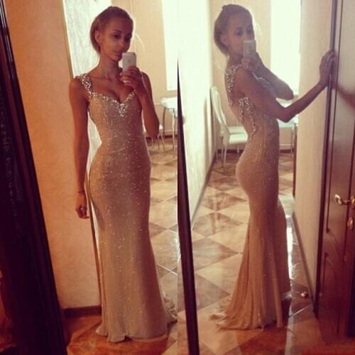 New 2019 Hot Selling Sexy Abendkleider Beading Prom Custom Made V Sparkly Beaded Long Formal Gowns bridesmaid dress