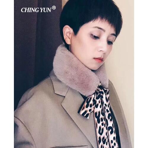 CHING YUN scarf winter 2019 New Warm Female hair collar version leopard pattern bowknot stitching imitation rabbit ribbon wool