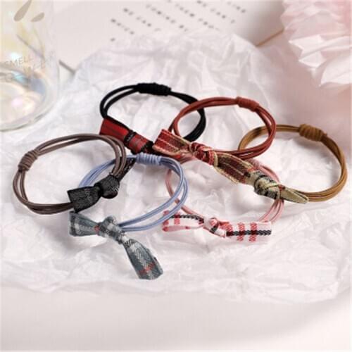 2pcs/pair Girls Bow Hair Ring Accessories Korean Plaid Hair Rope Ties Ponytail bowknot Girl Hair Bands Headwear Girls Hair Ties