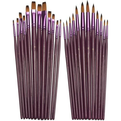 24pcs Flat Tip Painting Brushes Set Artist Nylon Hair Watercolor Oil Drawing Pen