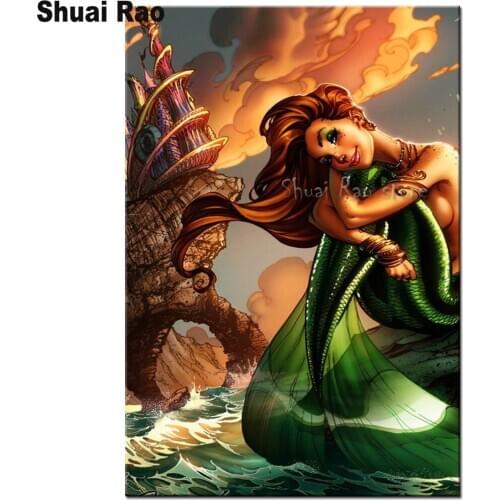 Cartoon Mermaid 5d diy full square round diamond painting full novelty 2020 mosaic cross stitch embroidery set sea fairy