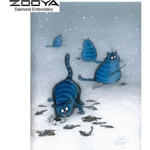 DIY Needlework Diamond Embroidery Diamond Painting Cross Stitch A Group Of Blue Cat In Catching Fish Full Drill Paintings BJ253