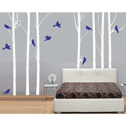 Birch Trees with Birds Wall Decal Tree Forest Home Decor Living Room Bedroom Vinyl Wall Art Wallpaper Wall Stickers Set A187