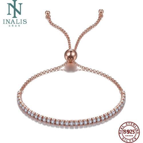 INALIS Featured Brand S925 Sterling Silver Sparkling Strand Bracelet For Women Clear Zircon Link Tennis Bracelet Lovely Jewelry