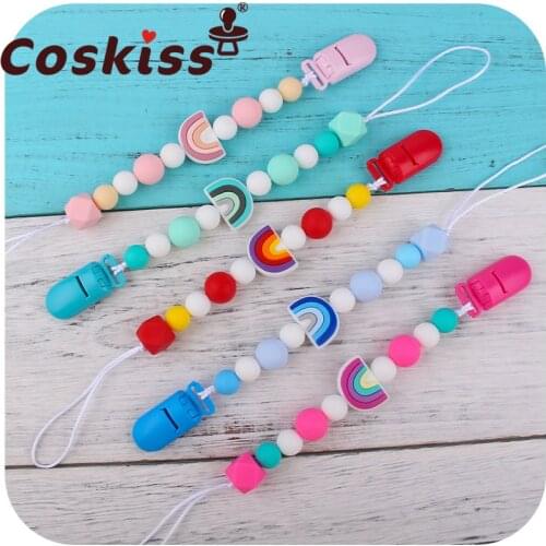 Coskiss Baby Pacifier Clips Chain Rainbow Silicone Teether Beads Infant Dummy Pacifier Baby Teether Rodent Toddler Products