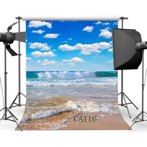Photography Backdrops Seaside & Ocean Sand Beach Blue Sky White Clouds Newborn Baby Toddlers Portraits Background