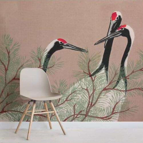 Custom Photo New Japanese Style Cranes Mural Bathroom Background 3d Animal Wall Decor Self-adhesive Wallpaper Art Waterproof