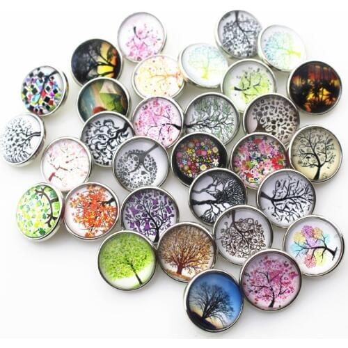 HQ 20pcs Mix Random Glass Tree Snap Button Charms DIY 18mm Ginger Snaps Bracelet/Necklace Interchangeable Jewelry Charms