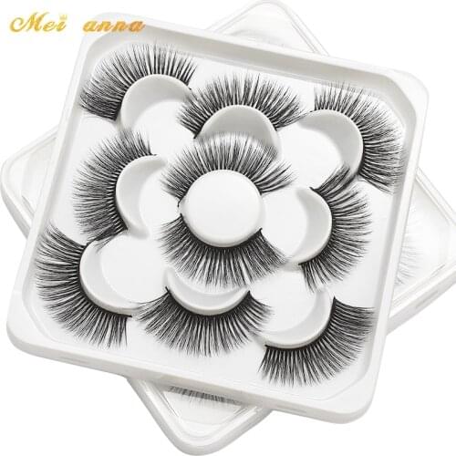 MEIANNA 5/7/10 Pairs 3D Faux Mink Hair Natural Long Soft Handmade False Eyelashes Wispies Fluffies Drama Eyelashes Black Lashes