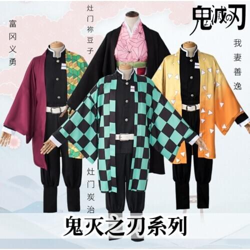Anime!Demon Slayer:Kimetsu no Yaiba Kamado Tanjirou Agatsuma Zenitsu Tomioka Giyuu Kamado Nezuko Kimono Uniforms Cosplay Costume