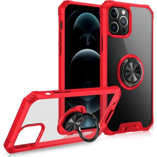 Magnetic Metal Ring Holder Armor Shockproof Case For iPhone 12 Pro Max 12 Mini 11 Pro Max Transparent Acrylic Back Cover Fundas